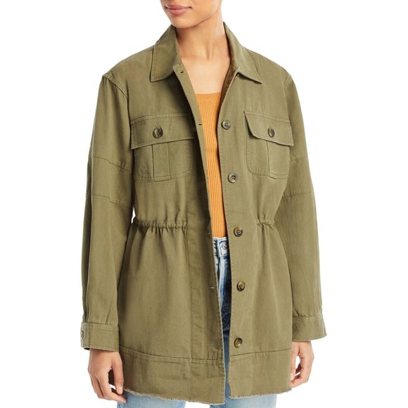 Womens Size Small Avec Les Filles Khaki Green Cotton Military Jacket - Picture 1 of 5